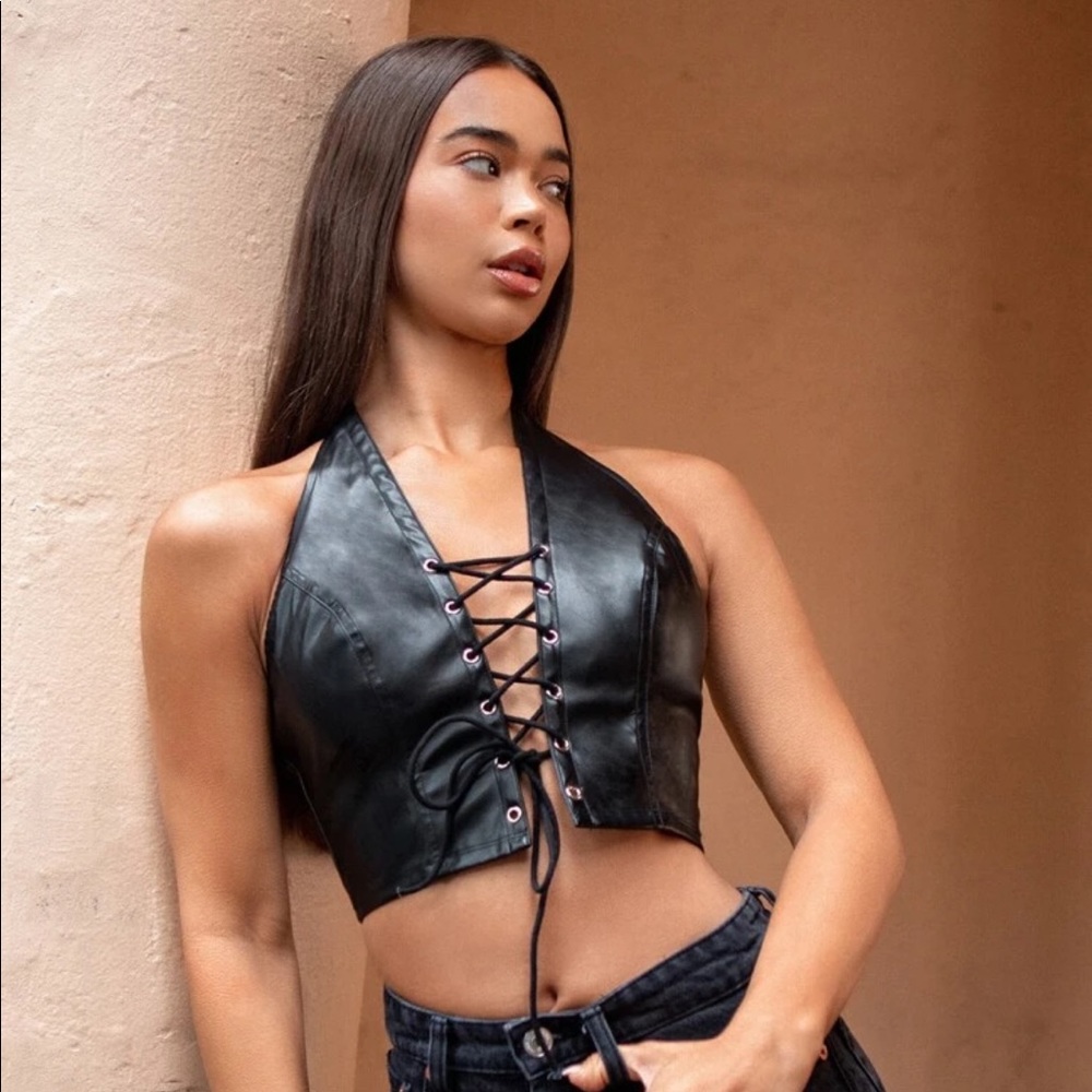 Lace Up Leather Corset Top